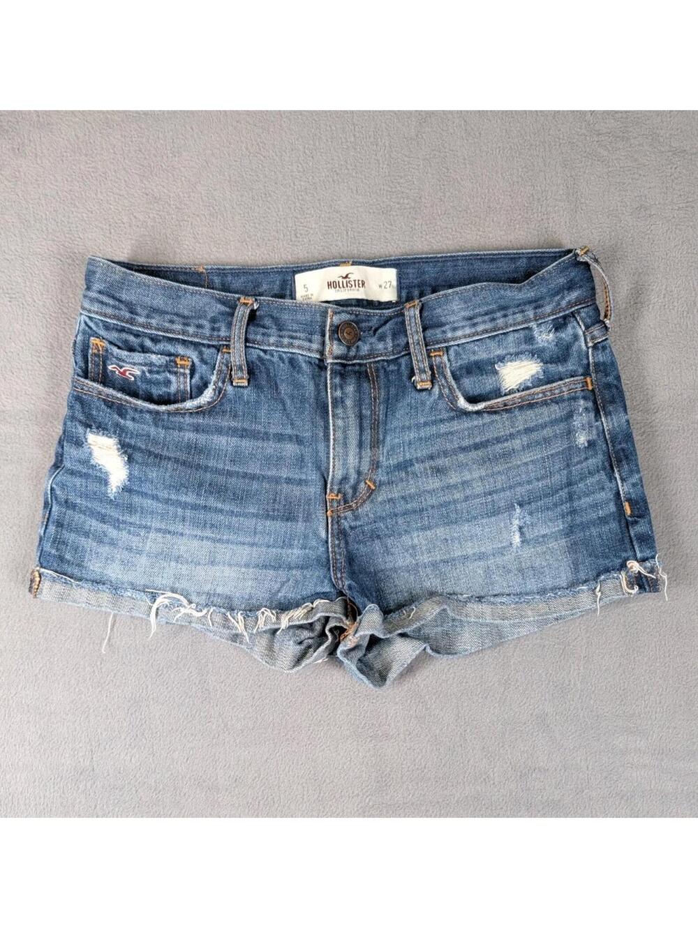 Hollister Womens 5 W27 Blue Distressed Denim Cutoff Shorts Low Rise Festival